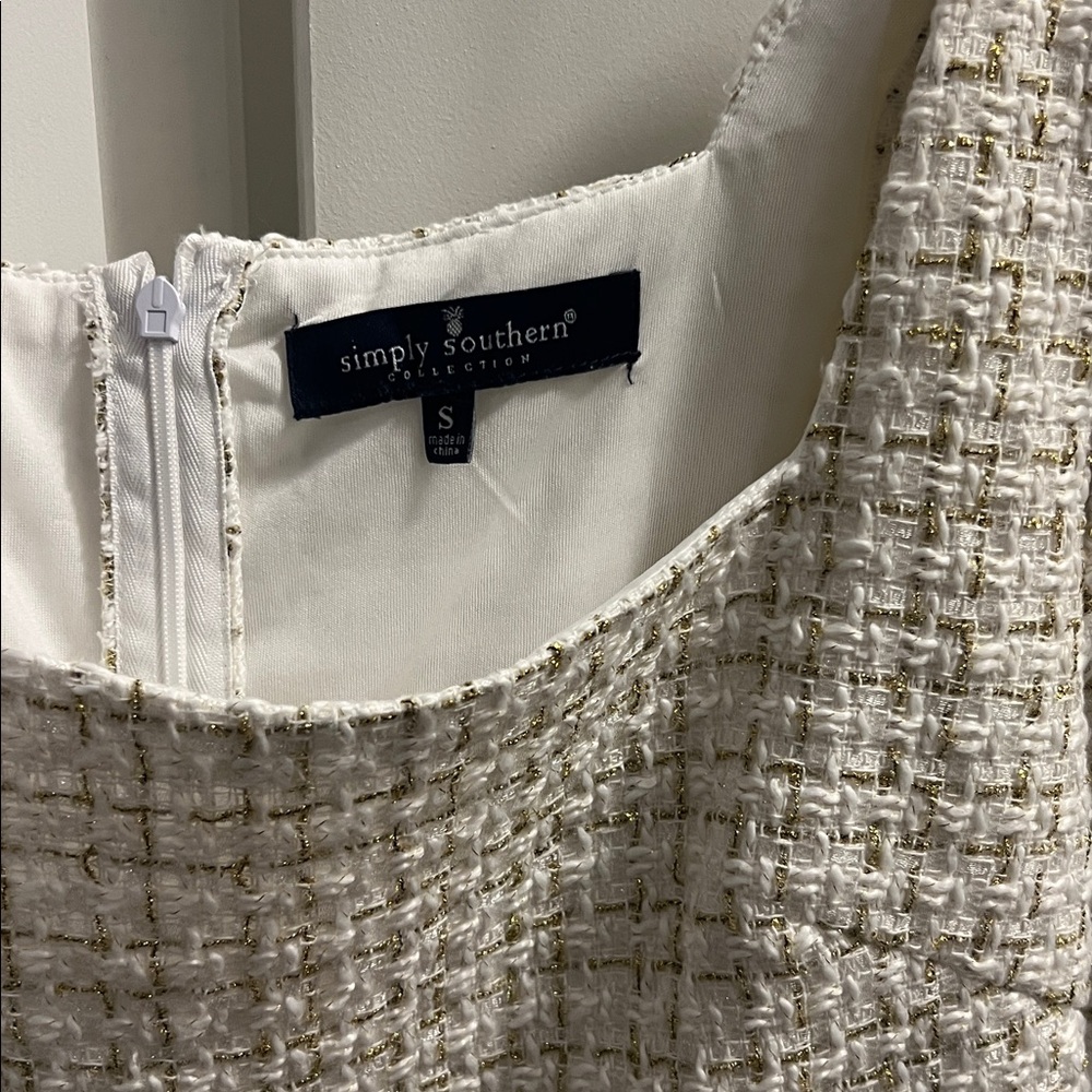 Simply Southern Cream Tweed Short Sleeve Knee Length Layered Dress, Size S - Picture 3 of 5